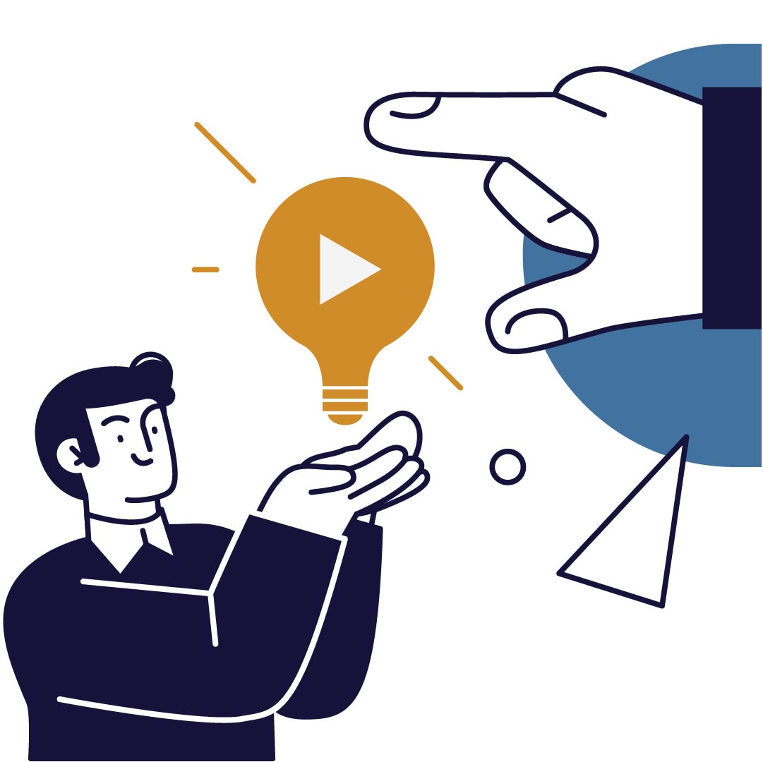 Illustration of Man Holding a Light Bulb with a Play Icon Inside Representing Marketing Videos Are Awesome at Digital Media Collab